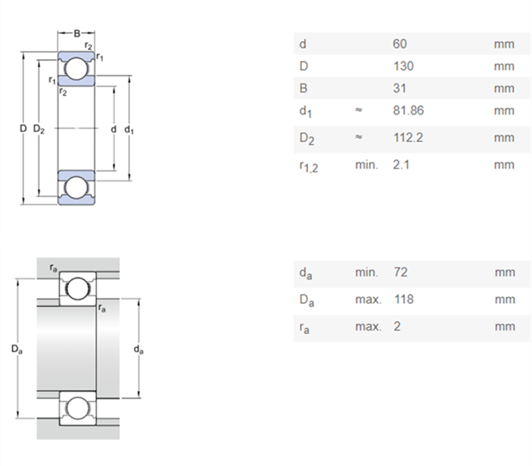 6312 bearing specification