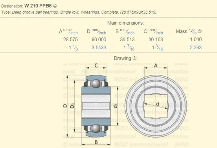W210PPB6 agricultural machinery bearing drawing